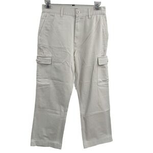 Madhappy Cargo Pant Denim Unisex S White Cotton Utility Pockets Wide Leg‎ Baggy
